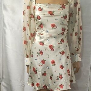 WeWoreWhat Pink‎ and Orange Ruched Sundress with Bishop Sleeves